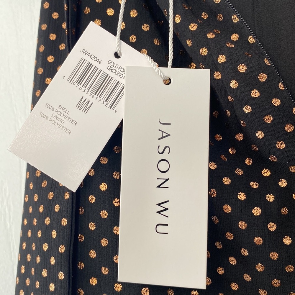 NWT Jason Wu Black & Gold Polka Dot Tie-Back Blouse | Draped Neck Sleeveless Top - Picture 4 of 11
